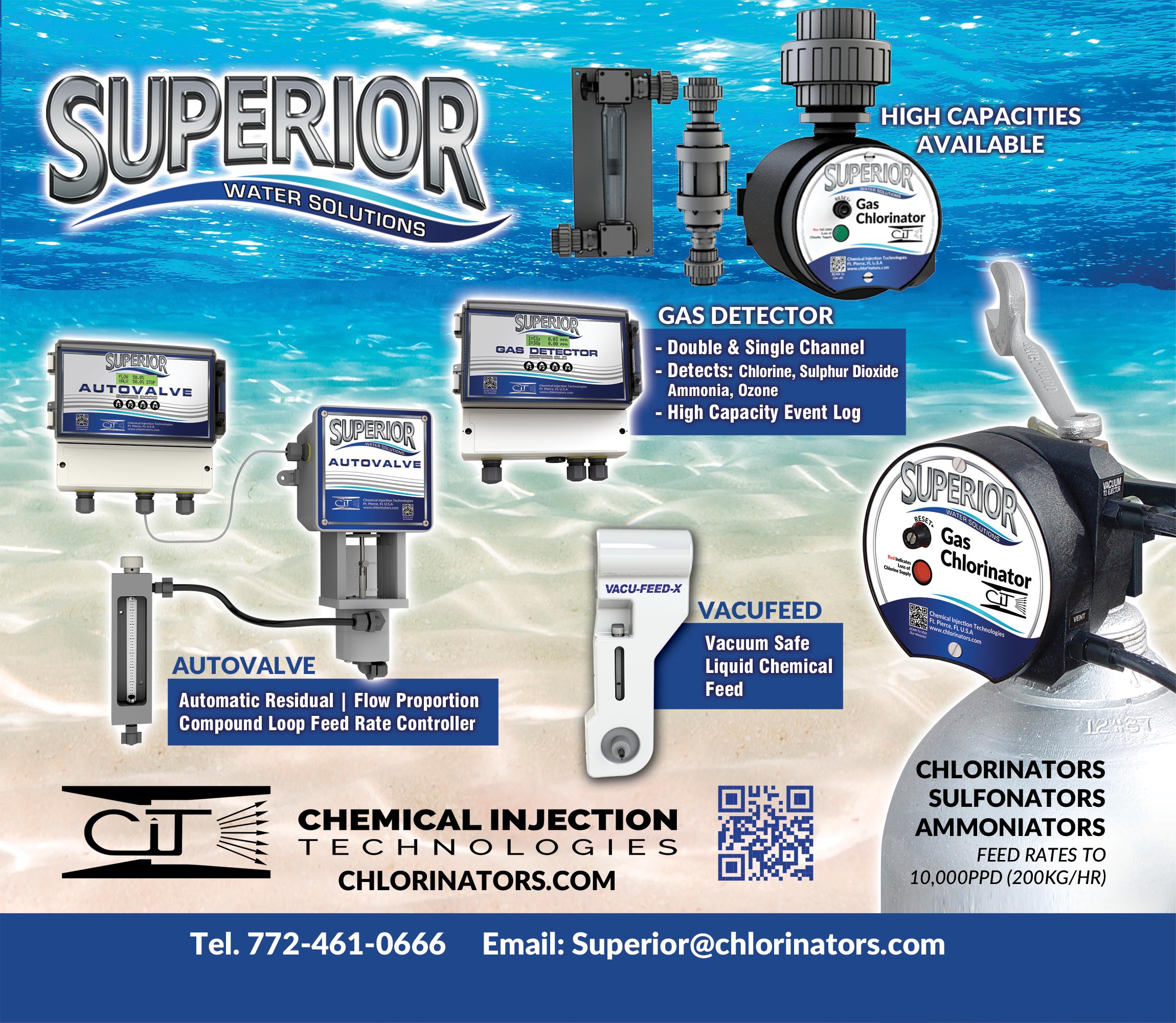 Superior gas chlorinator, chlorination, chlorine, sanitize, disinfect, irrigation, water treatment, control valve, analyzer, flow proportioning, wastewater plant, chemical feed pump, chicken process
